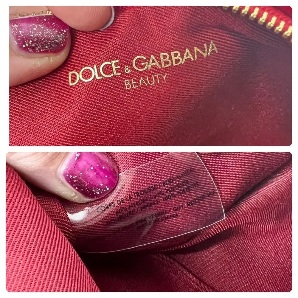 Dolce & Gabbana Beauty Red Velour Cosmetic Zip Pouch Bag Clutch